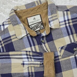 Legendary Whitetails Buck Camp Mens Flannel Shirt Blue Plaid Size Large